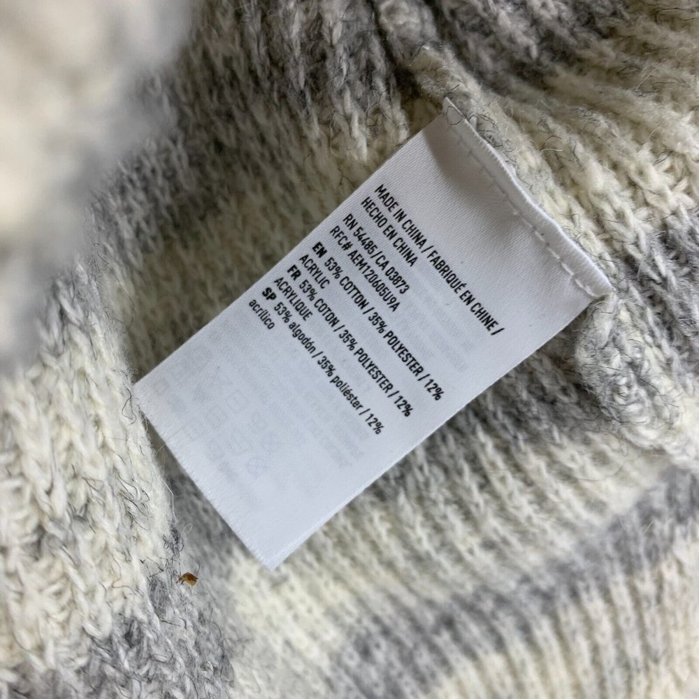 American Eagle Sweater Gray Beige Stripe Long Sleeve Knit Mock Neck - Picture 5 of 8